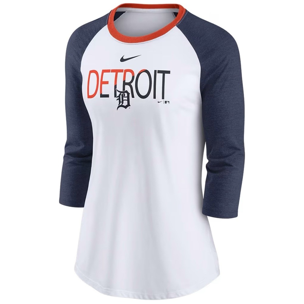 Women's Nike Detroit Tigers" 3/4-Sleeve Polyester Blend T-Shirt Size Medium New